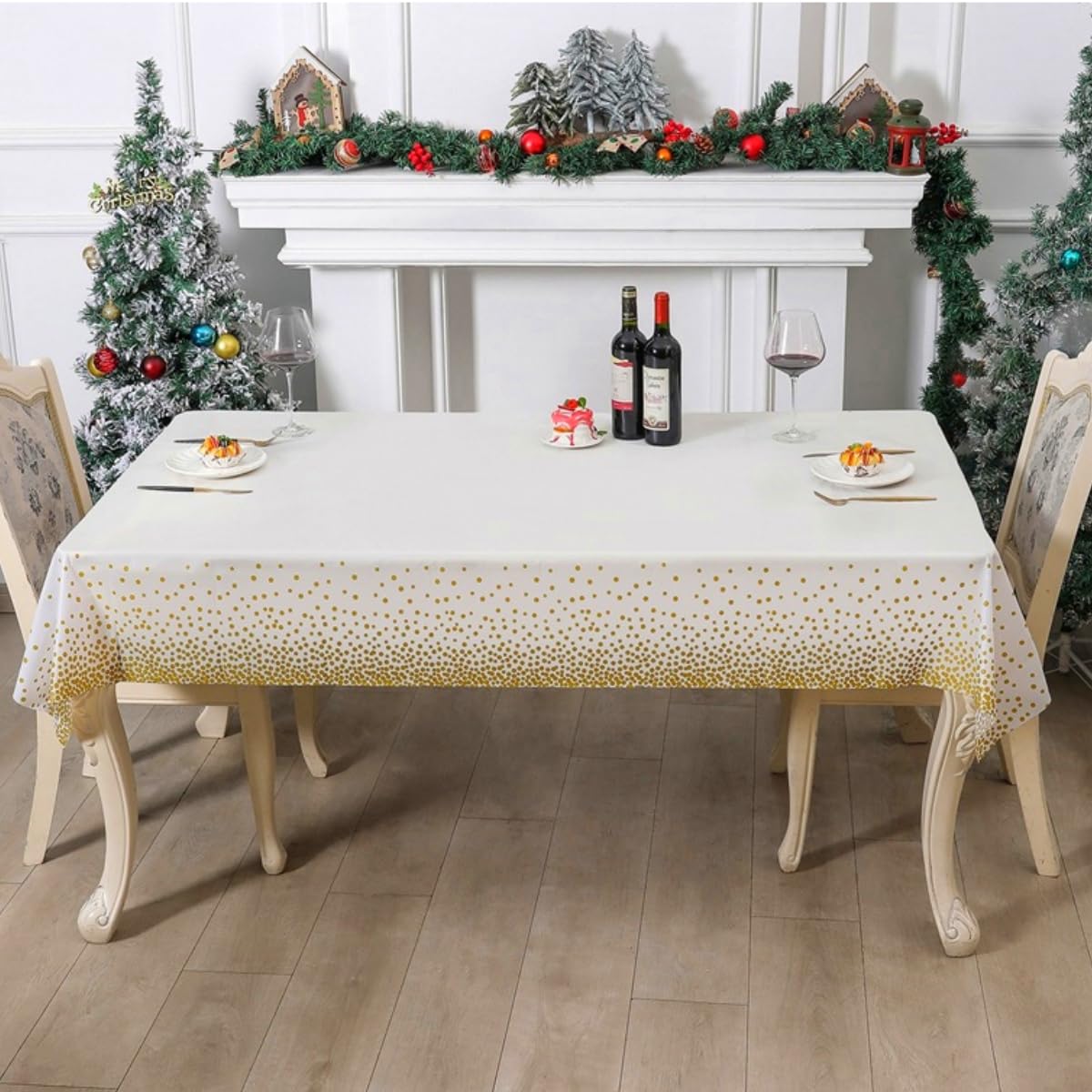 CEILIWEN Confezione da 10 tovaglie bianche e dorate per feste, usa e getta, decorazione per la tavola per feste, 274 x 137 cm (oro bianco-10 confezioni)