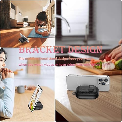 Miniatura 3 de Funda de cuero con clip de bloqueo para AirPods Pro 21 con mosquetón, soporte de carga inalámbrica con soporte, cubierta de protección resistente