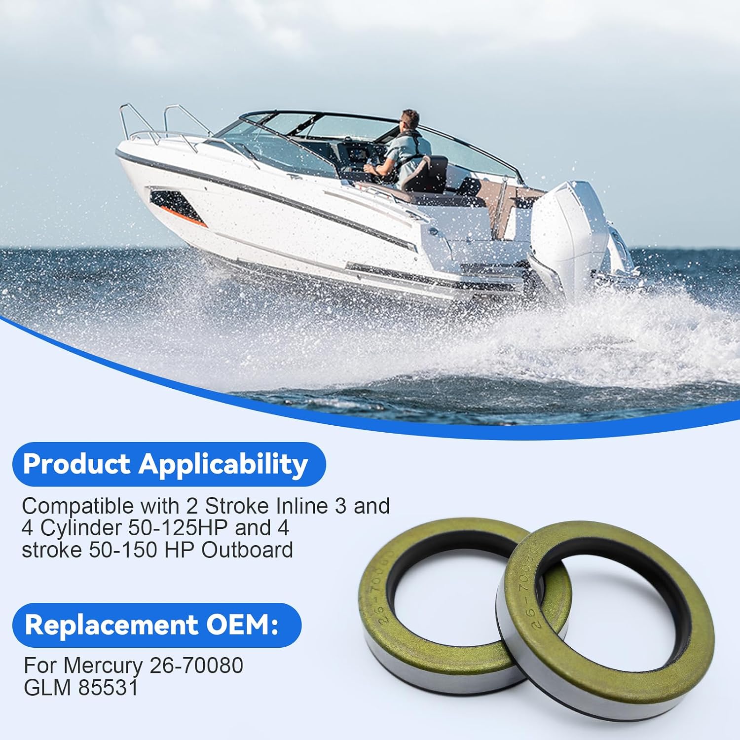 2 Pcs Inner Prop Shaft Seals For 2 Stroke Inline 3 and 4 Cylinder 50-125HP and 4 stroke 50-150 HP Outboard Replaces 26-70080