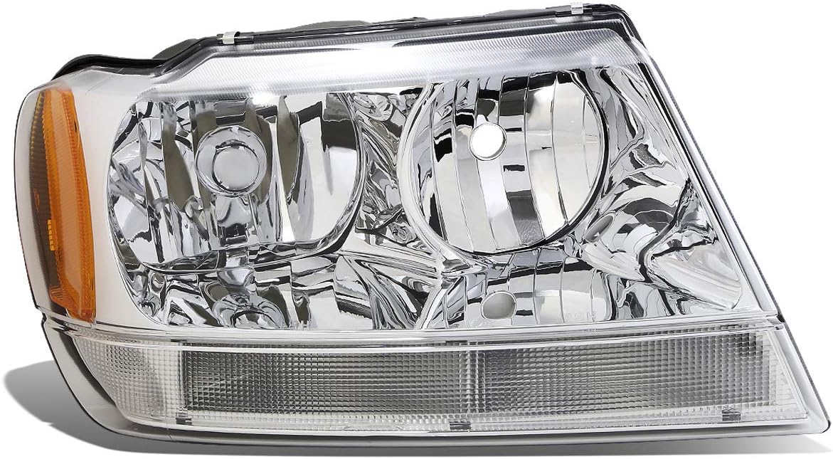 Auto Dynasty Headlight Assembly Compatible with 1999-2004 Jeep Grand Cherokee WJ, Factory Style Headlamp Replacement, Passenger Right Side, Chrome Housing Amber Corner, CH2503120