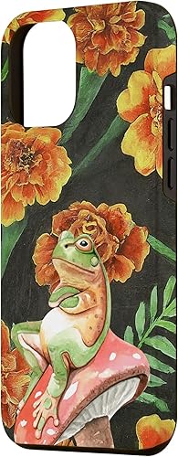 Miniatura 2 de iPhone 14 Plus Frog on Mushroom Orange Yellow Marigolds Flower Pattern Case
