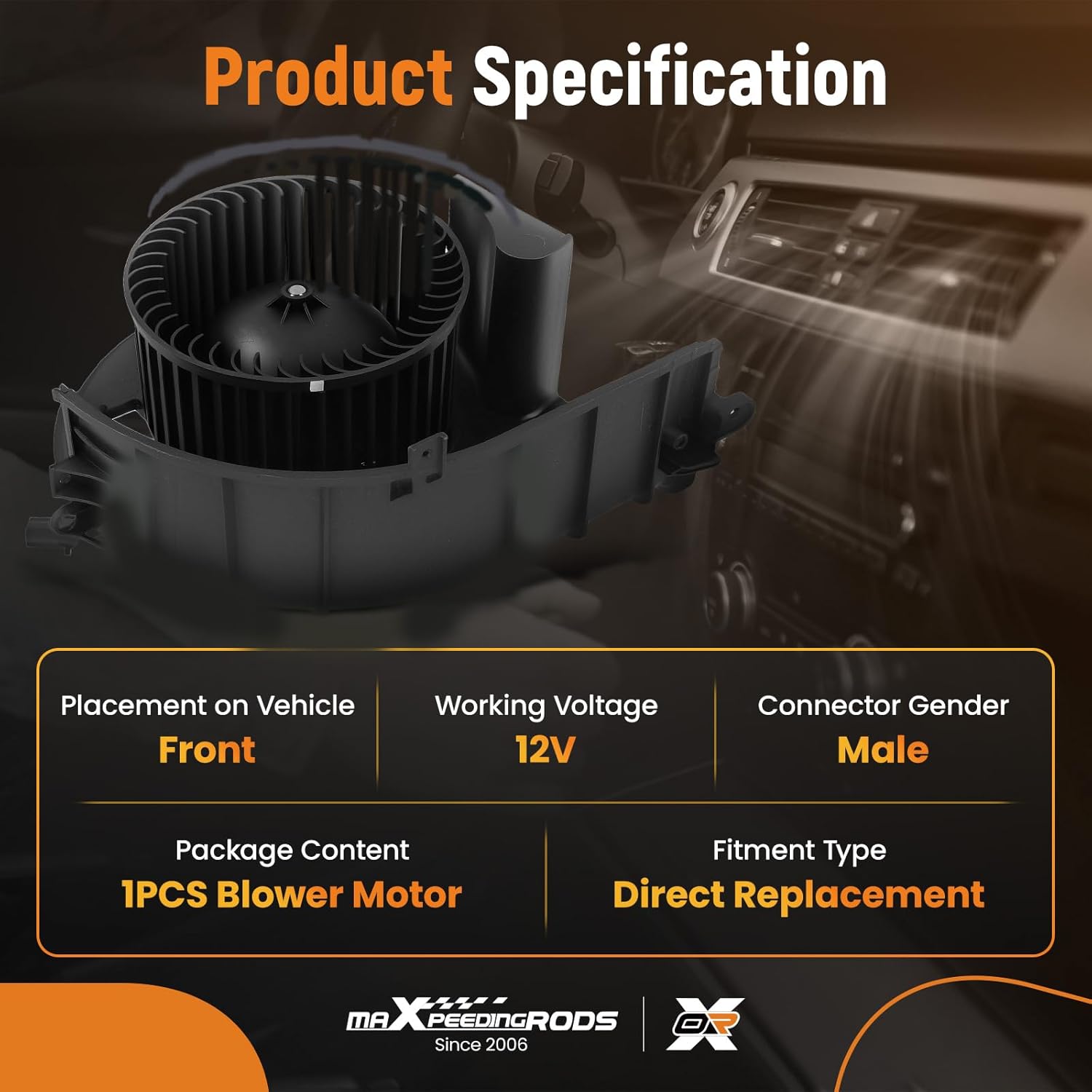 maXpeedingrods HVAC Blower Motor with Fan Cage for BMW X5 X6, F15 F16, 2014-2019 All Engines 2.0L 3.0L 4.4L L4 L6 V8, Replaces# 64119291177