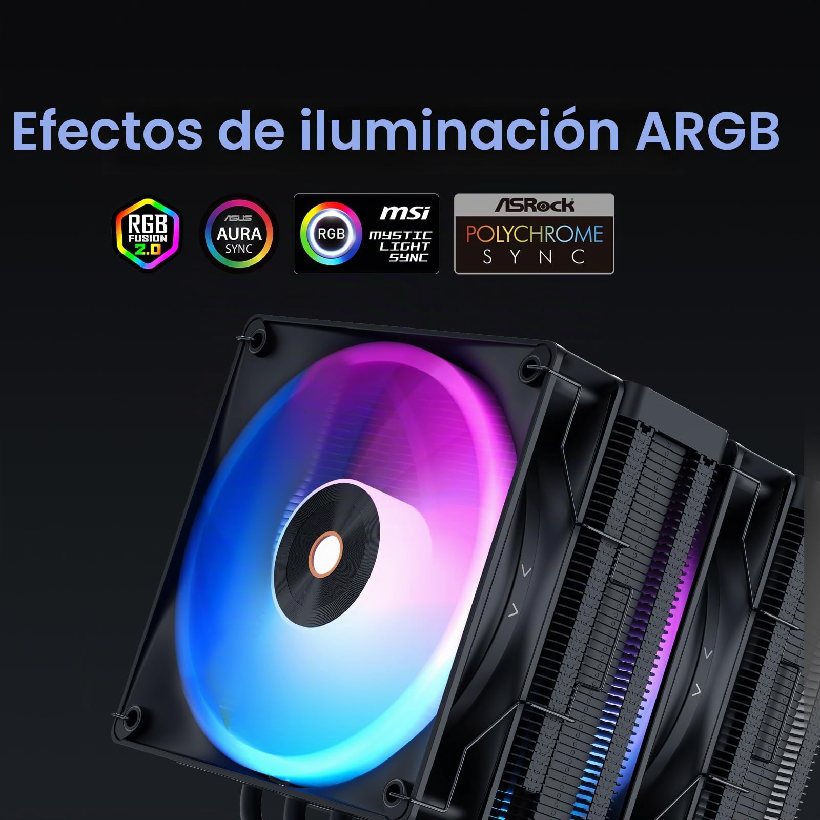 Delta A62 ARGB Disipador CPU con Función ARGB,Ventilador PWM Silencioso de 120 mm con Rodamiento Hidráulico, 6 Tubos de Calor de Cobre, para CPU de AMD AM4/AM5 e Intel LGA 115X/1200/1700/1851, Negro