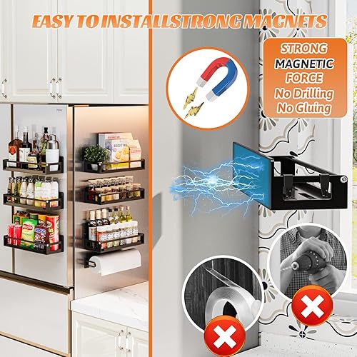 Miniatura 3 de Paquete de 7 organizadores magnéticos de almacenamiento de especias para refrigerador y horno, organizadores y almacenamiento de nevera, soporte