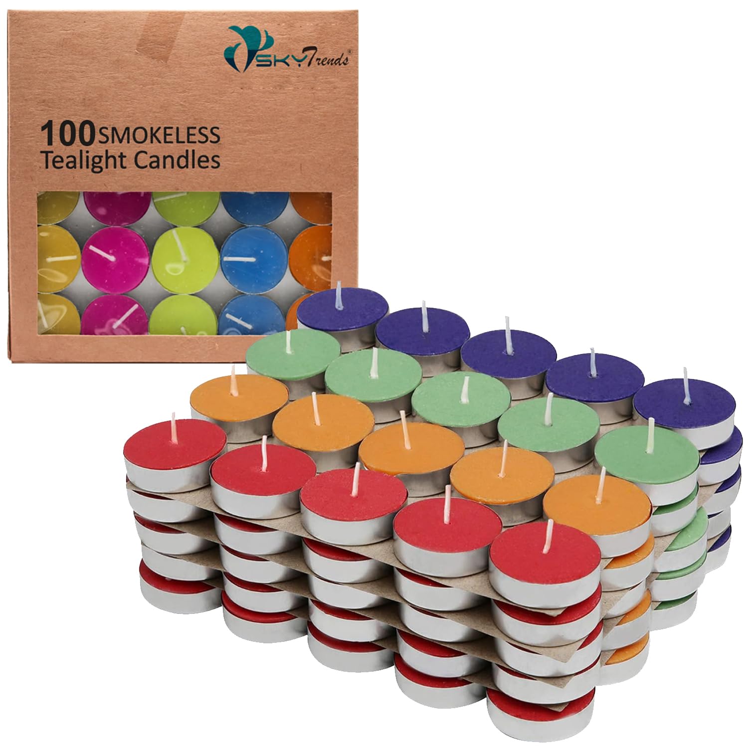 SKYTRENDS Candle for Diwali Colored Wax Tealight Candles Burning Time 3.30 Hour Candles for Home Decore (Set of 100, Unscented) (B0BCYXD5DV) Amazon Price History, Amazon Price Tracker
