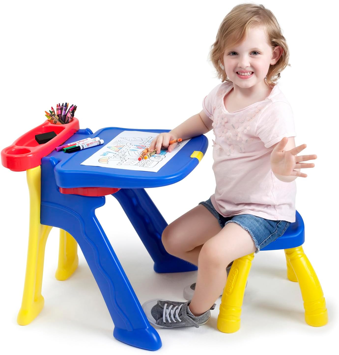 Child sitting at Crayola Art Studio in desk mode