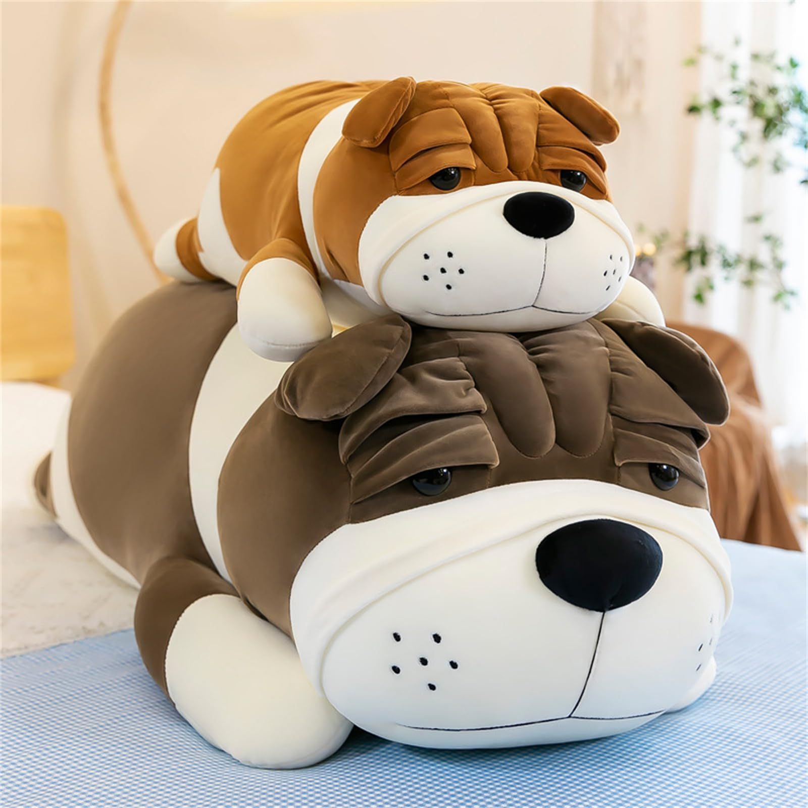 Plüschtiere, Hunde-Plüschkissen, großes Shar-Pei-Kuscheltier, süßes Welpen-Kuscheltierkissen(Brown,60CM)