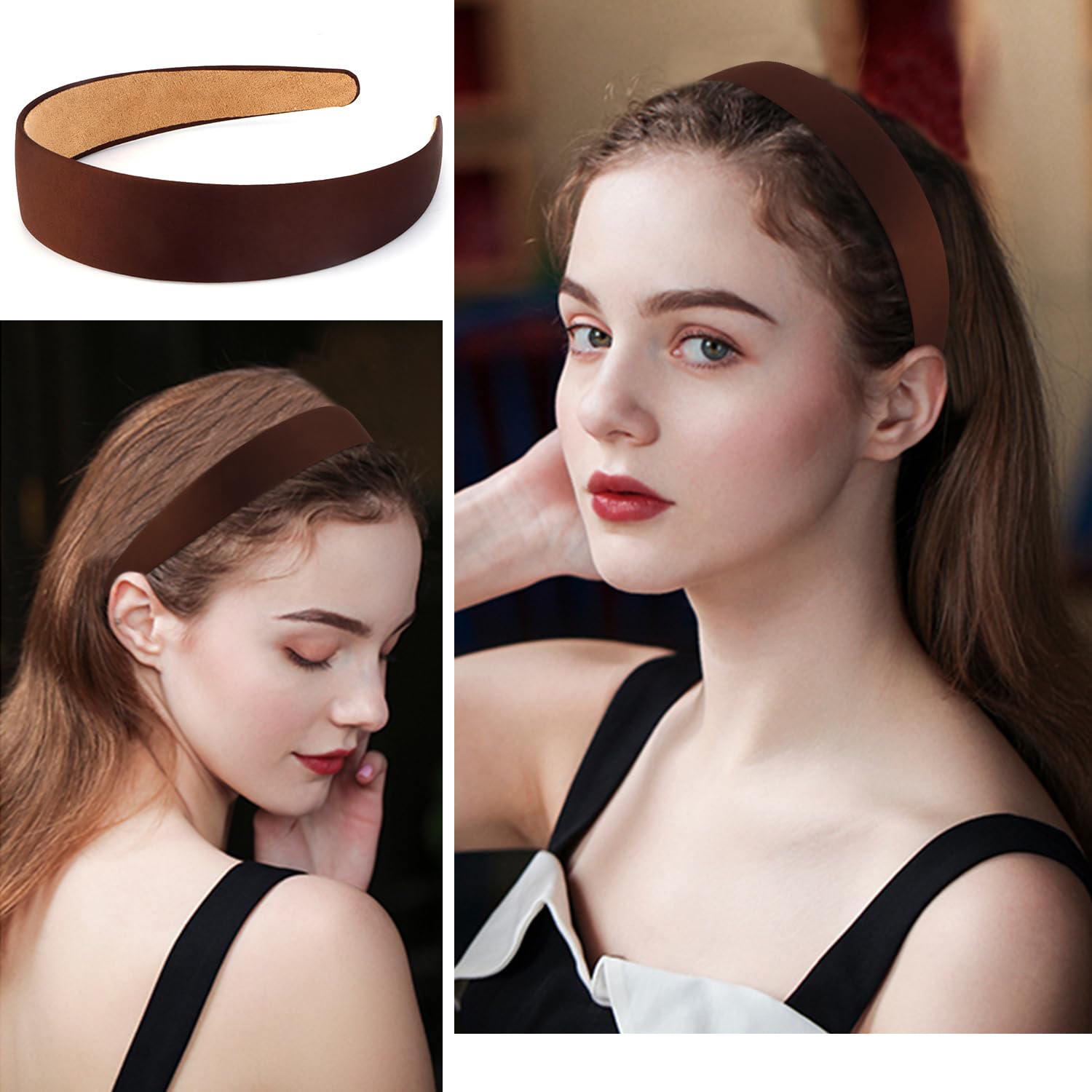 5768 Silk Headband - Thin, Satin, Non-Slip and Comfortable - Brown Amazon.com : VELSCRUN 2 Pack Satin Wide Knotted Headbands  main image 4