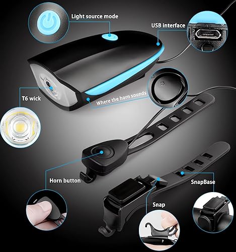Miniatura 6 de Luz de bicicleta, luz de bicicleta súper brillante de alto lúmenes, 5+3 modos USB recargable para bicicleta y juego de luces traseras, luz delantera