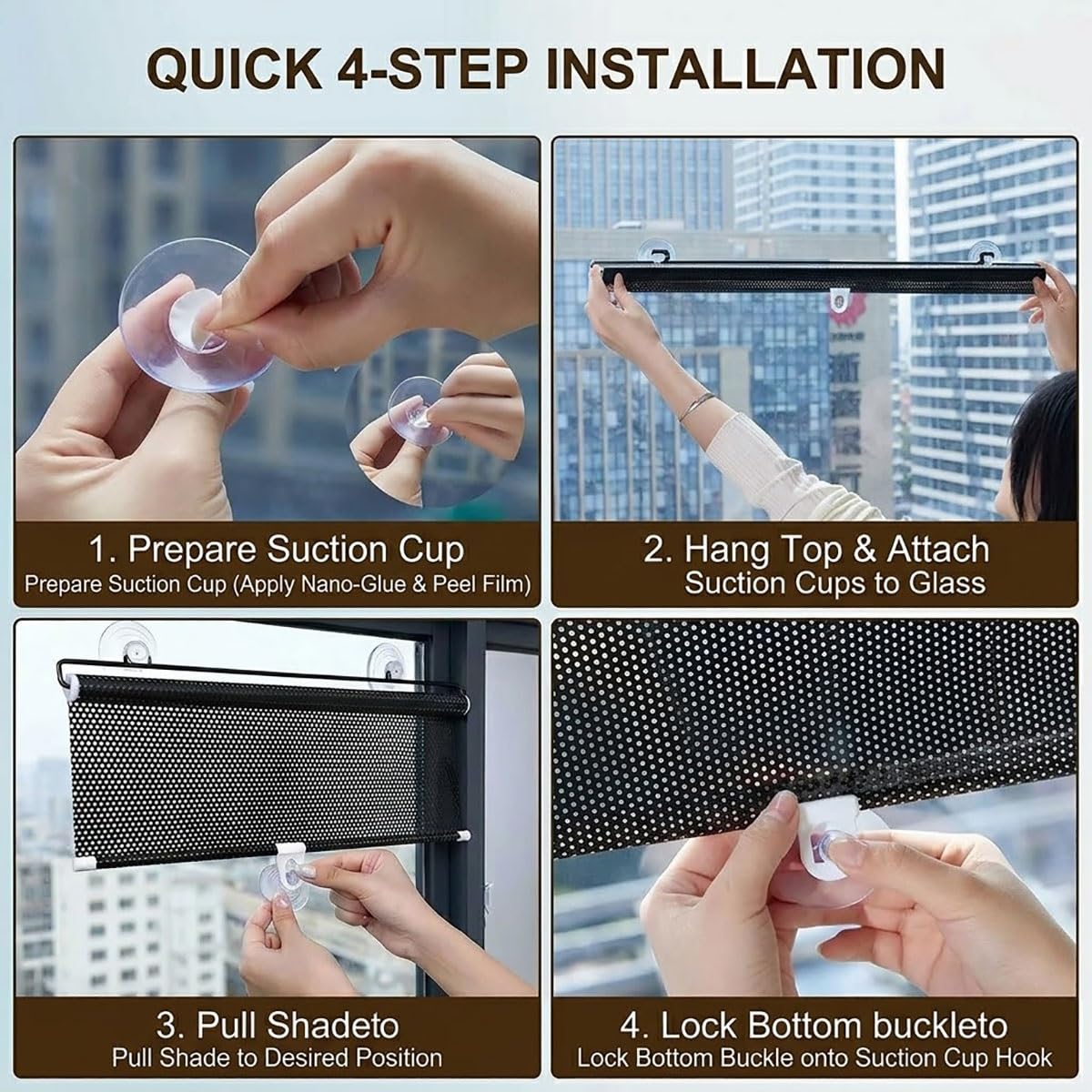Store Enrouleur à Ventouses, Stores occultants Portables sans perçage, Store Pare-Soleil rétractable, Rideau Occultant Thermiques pour Chambre de bébé, Bureau ou Voyage