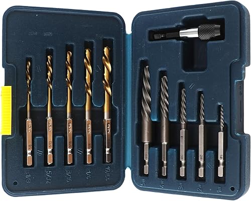 Juego de 11 extractores de tornillos y juego de brocas para mano izquierda, removedor de pernos, kit extractor de pernos fácil de sacar, broca de