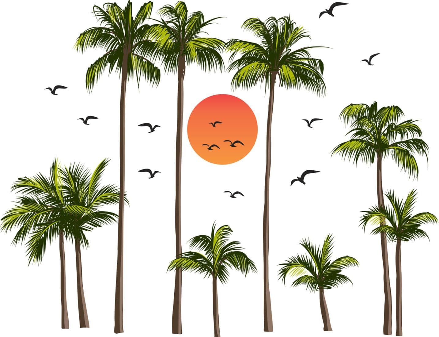 PVC Vinyl Coconut Trees with Sun and Birds Wall Stickers for Home, Hall, Bedroom,Kids Room,Kitchen, Living Room, Office, Glass Doors and Tiles. (Size 69 X 89Cms)-image-39