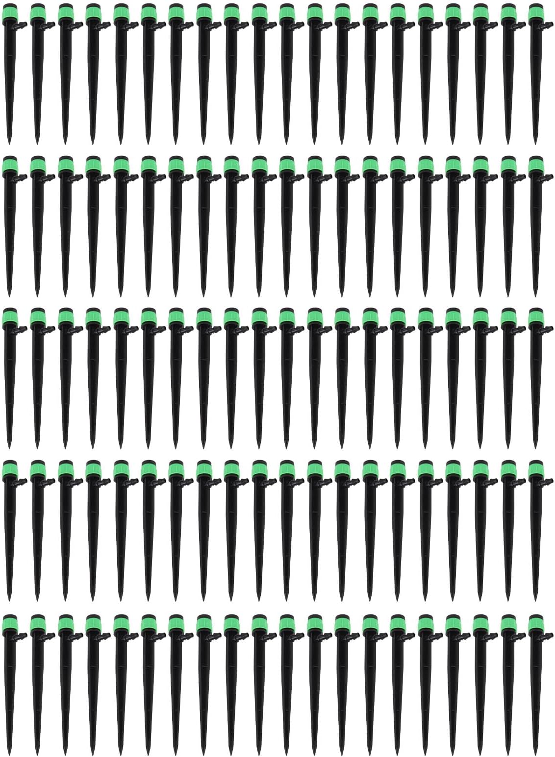Drip Emitters Water Flow Drippers Irrigation Drippers 360 Degree Adjustable Nozzle for Patio Lawn Bed Watering System PE Material 100pcs (13cm / 5.1in Green)
