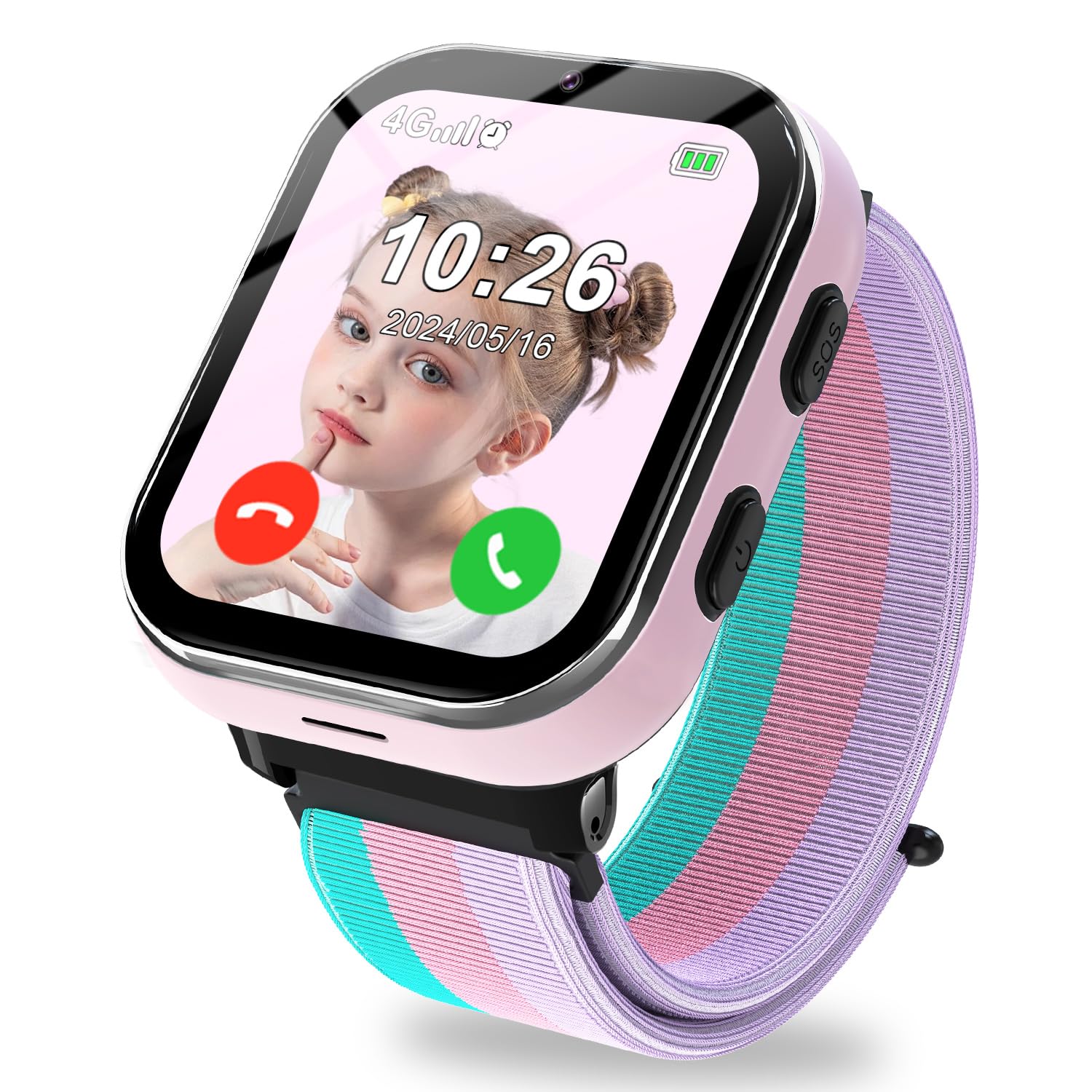 PTHTECHUS Reloj Inteligente Niño 4G, Reloj GPS Niños y Llamadas con Boton SOS, Chat, Videollamada, Modo Clase, Cámara, Álbum de Fotos, Podómetro, Smartwatch Niños Regalos para Niñas Niños