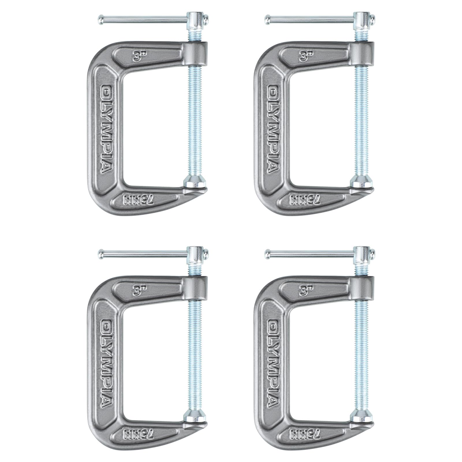 Olympia ToolsHeavy Duty Cast Iron C-Clamps with 3-Inch Jaw Opening and 2-Inch Throat, 4 Pack