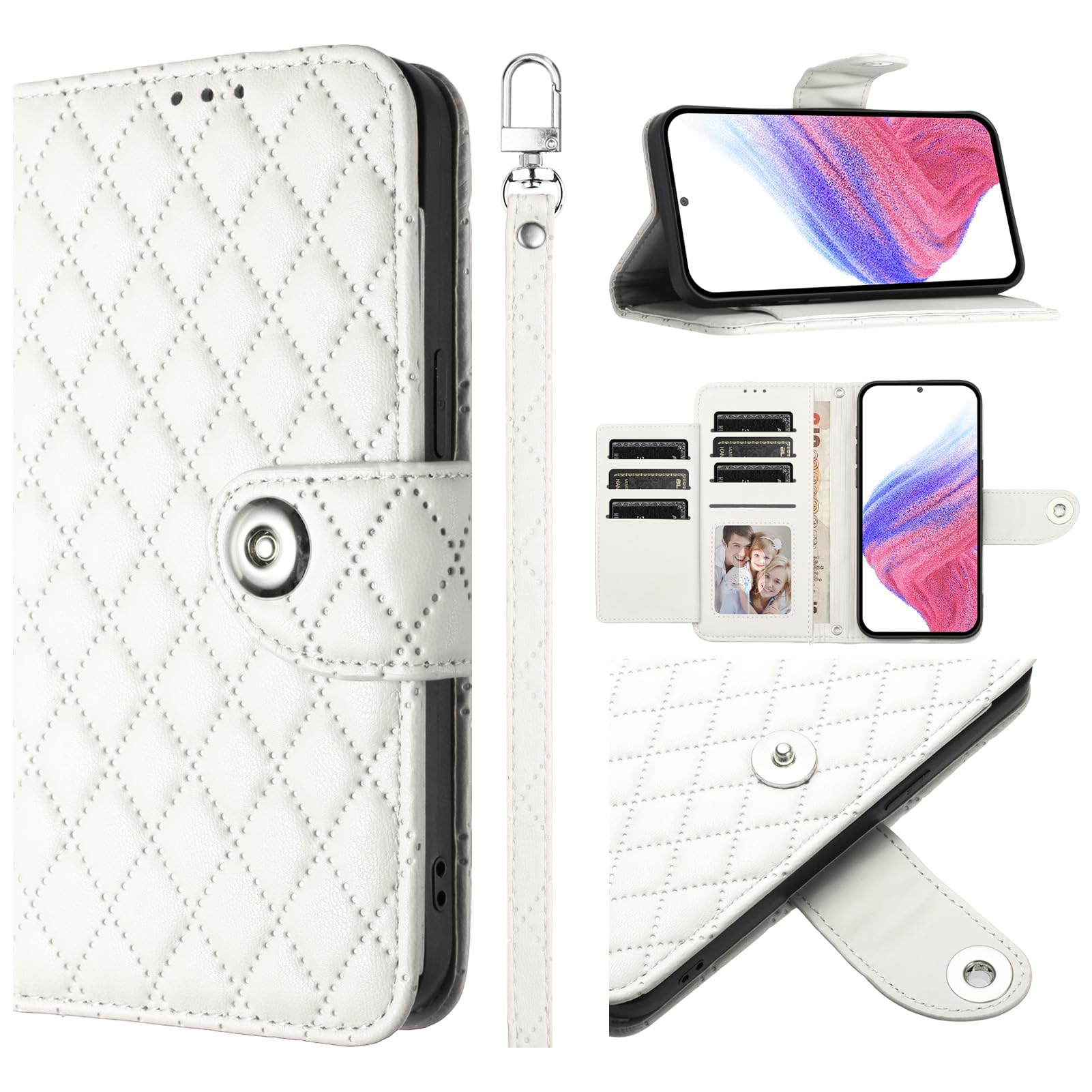 Smartphone Cover Compatible with Nokia HMD Fusion, Compatible with Nokia HMD Fusion Wallet Card Slot, Magnetic Clasp Flip Stand, White