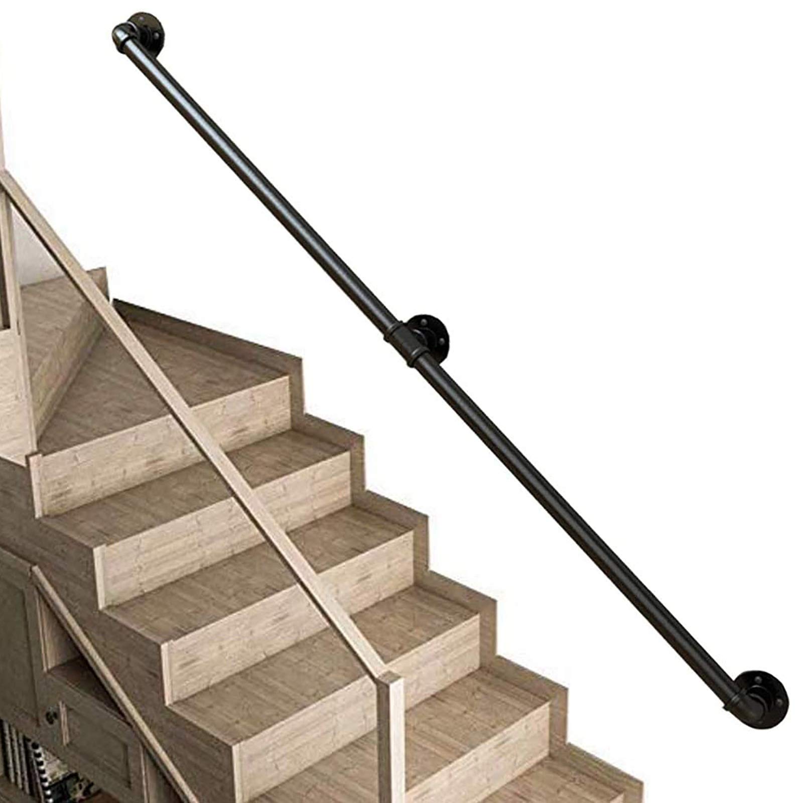 Main courante d'escalier en fer forgé noir style industriel de 1 à 20 ft avec kit complet