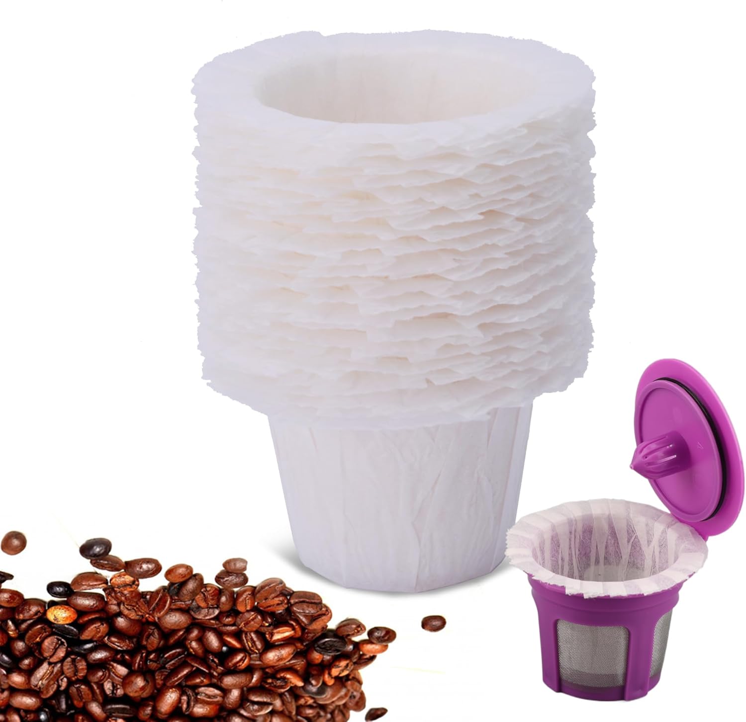 100 Count Disposable Coffee Paper Filters Compatible with Keurig Single Serve 1.0 and 2.0, Fits All Brands Reusable K Cup Filters - Image 2