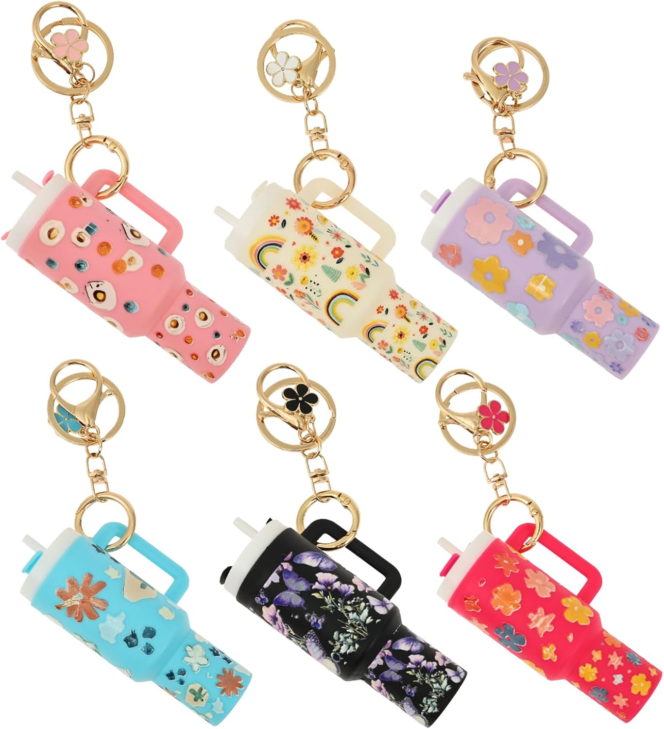 16PCS Mini Tumbler Keychain Accessories for Stanley Cup Cute Chapstick Holder Key Chain Charms for Women Men Girls