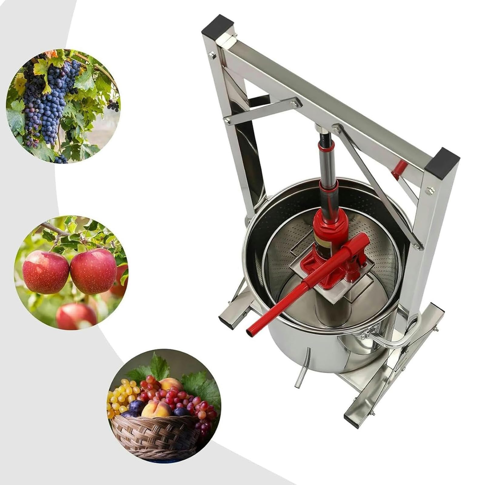 Pressa idraulica per vino e frutta, pressa manuale per spremiagrumi, cestello in acciaio inox e supporto per la produzione di birra e sidro in casa