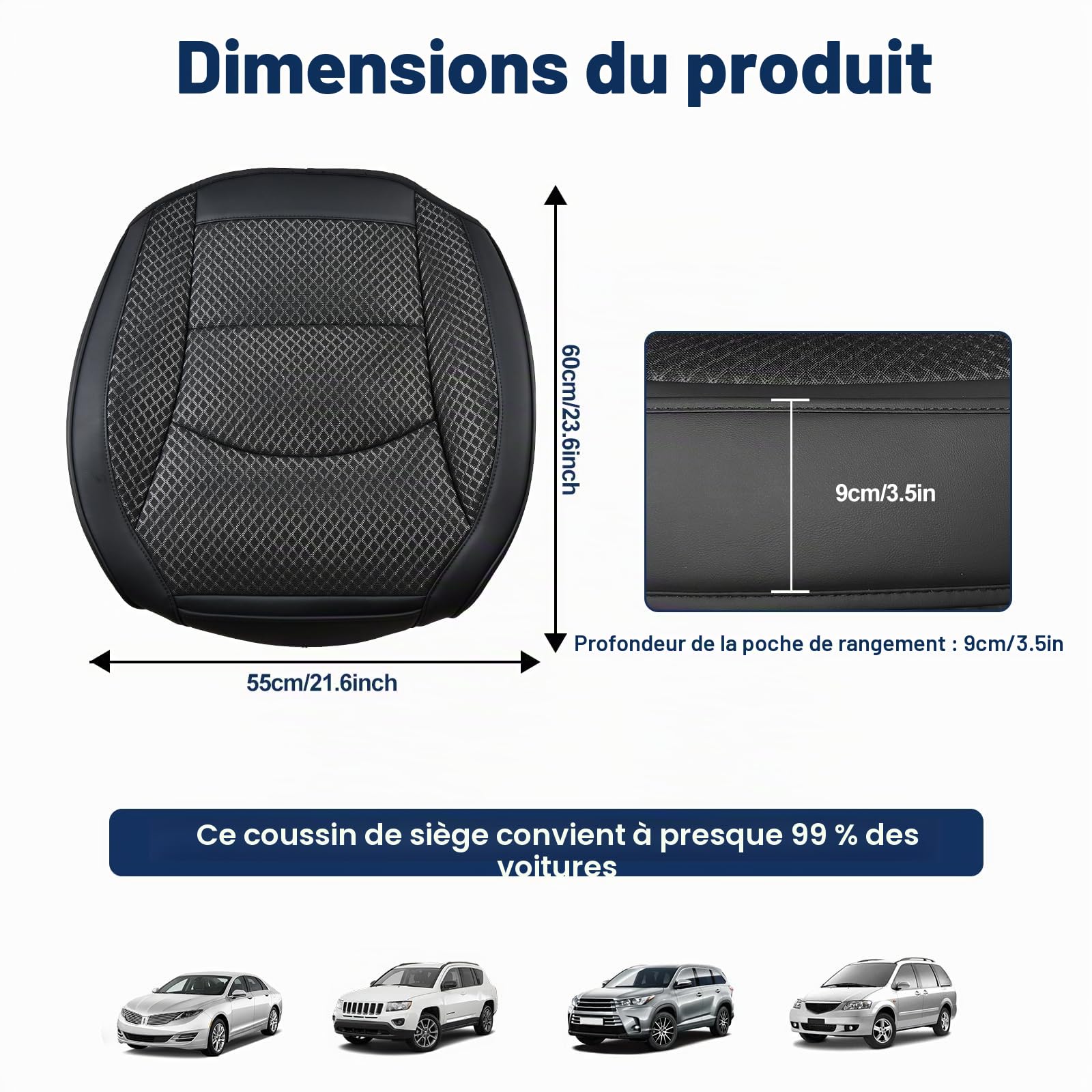 ZATOOTO Lot de 2 Housse de siège Auto Anti-Transpiration pour siège Avant – Design Patchwork – Simili-Cuir et Tissu Mesh – Antidérapante – avec Protection latérale et Poche de Rangement