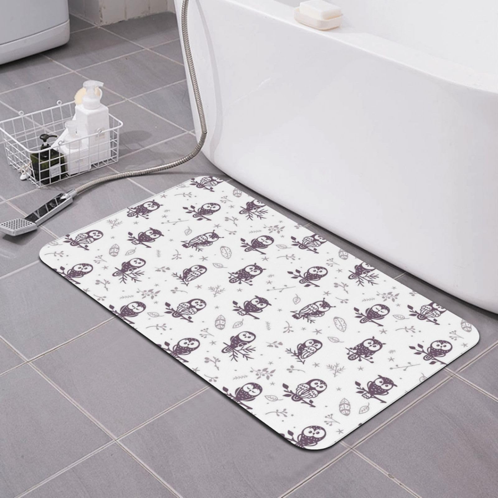 Tapis de bain antidérapant contre sol mouillé motif hibou fin