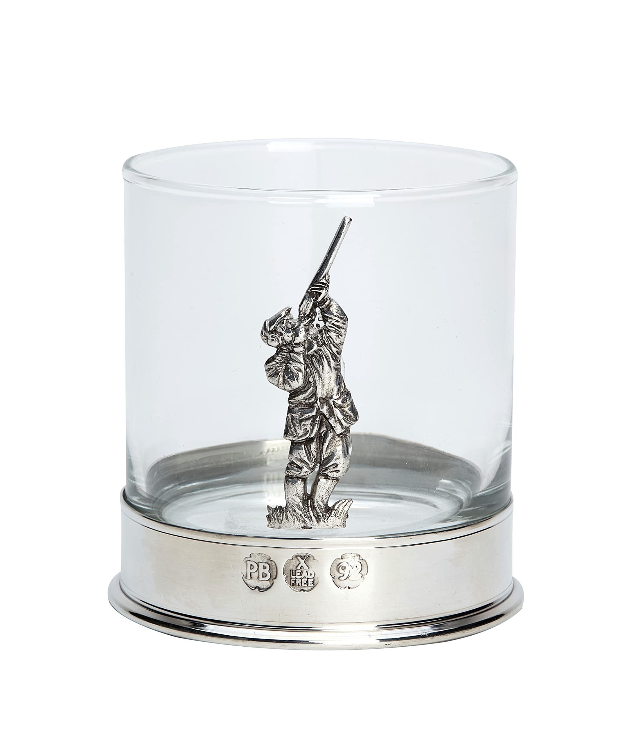 Pewterware Mounted 12oz Whisky Glass with a Clay/Game Shotgun Shooting Emblem. in a Presentation Box of 1 or 2 Glasses (1)