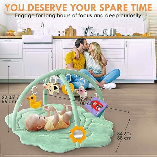 Miniatura 4 de QUOKKA Baby Play Gym XL - Tapete de juego para bebé en forma de repollo con 6 juguetes sensoriales grandes, tapete para el desarrollo del bebé,