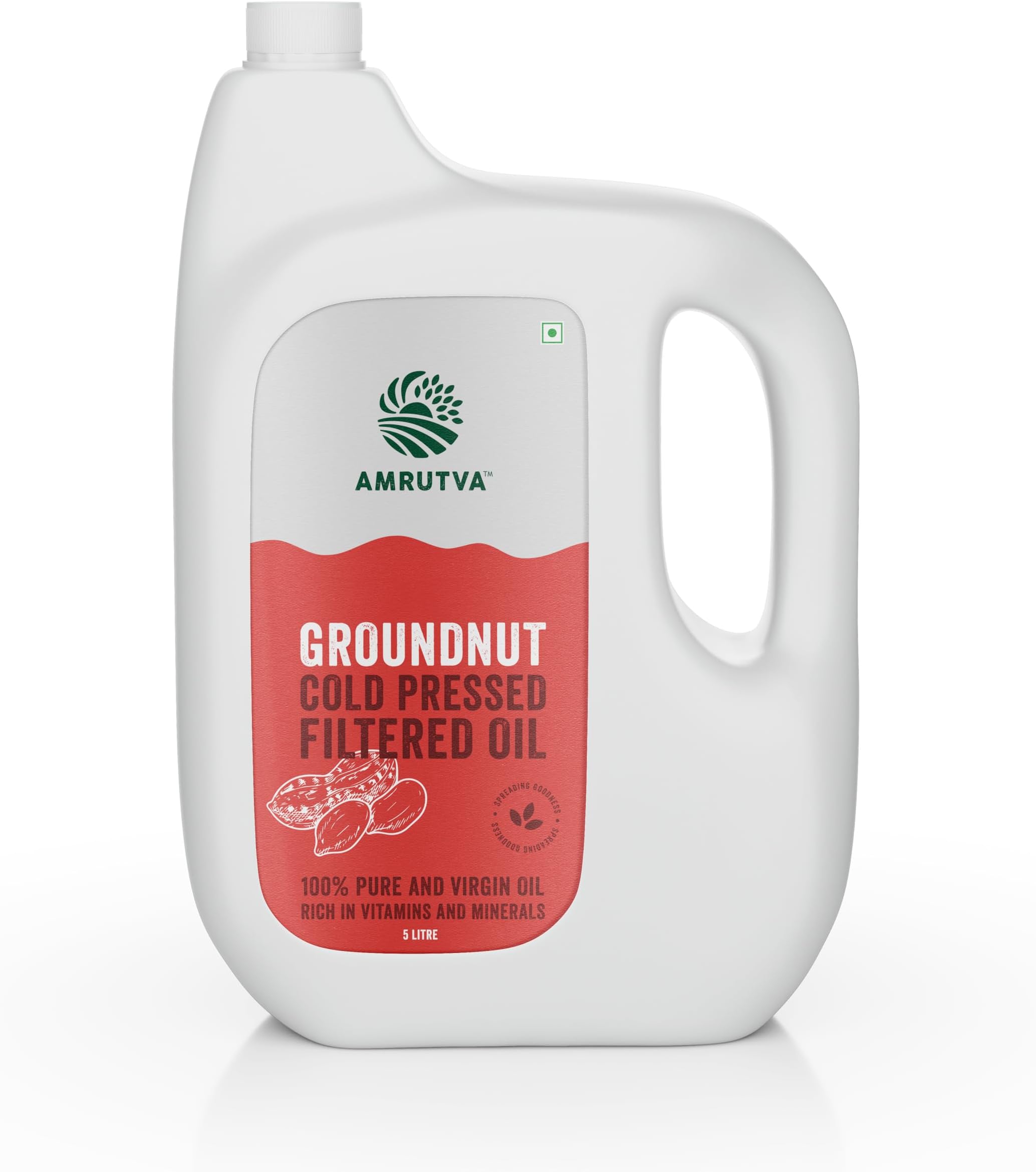 Kachhi Ghani Cold Pressed Groundnut/Peanut Oil 5 Litre (Pack of 1) | Peanut Oil With Rich Aroma & Flavour of Pure Farm Fresh Groundnuts | AMRUTVA