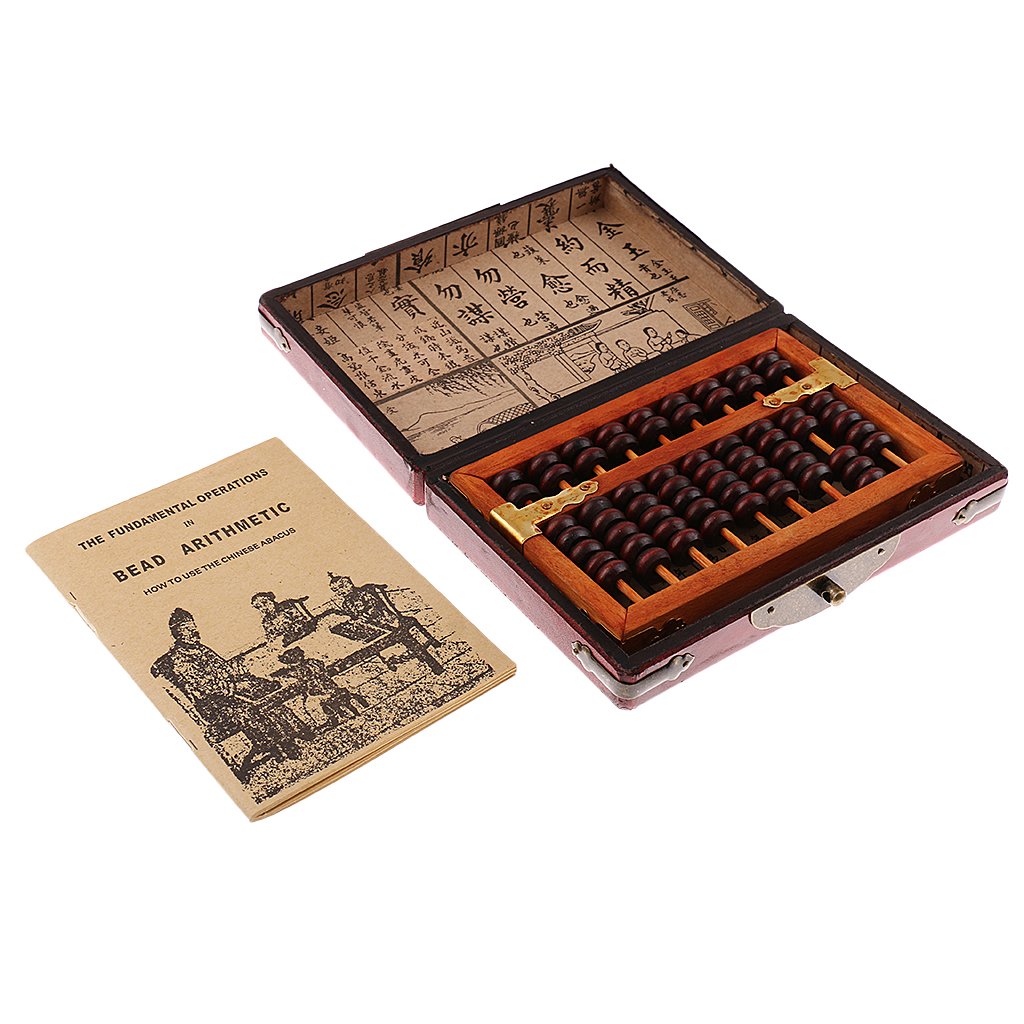 Abaco aritmetico con perline in legno cinese vintage, con scatola calcolatrice