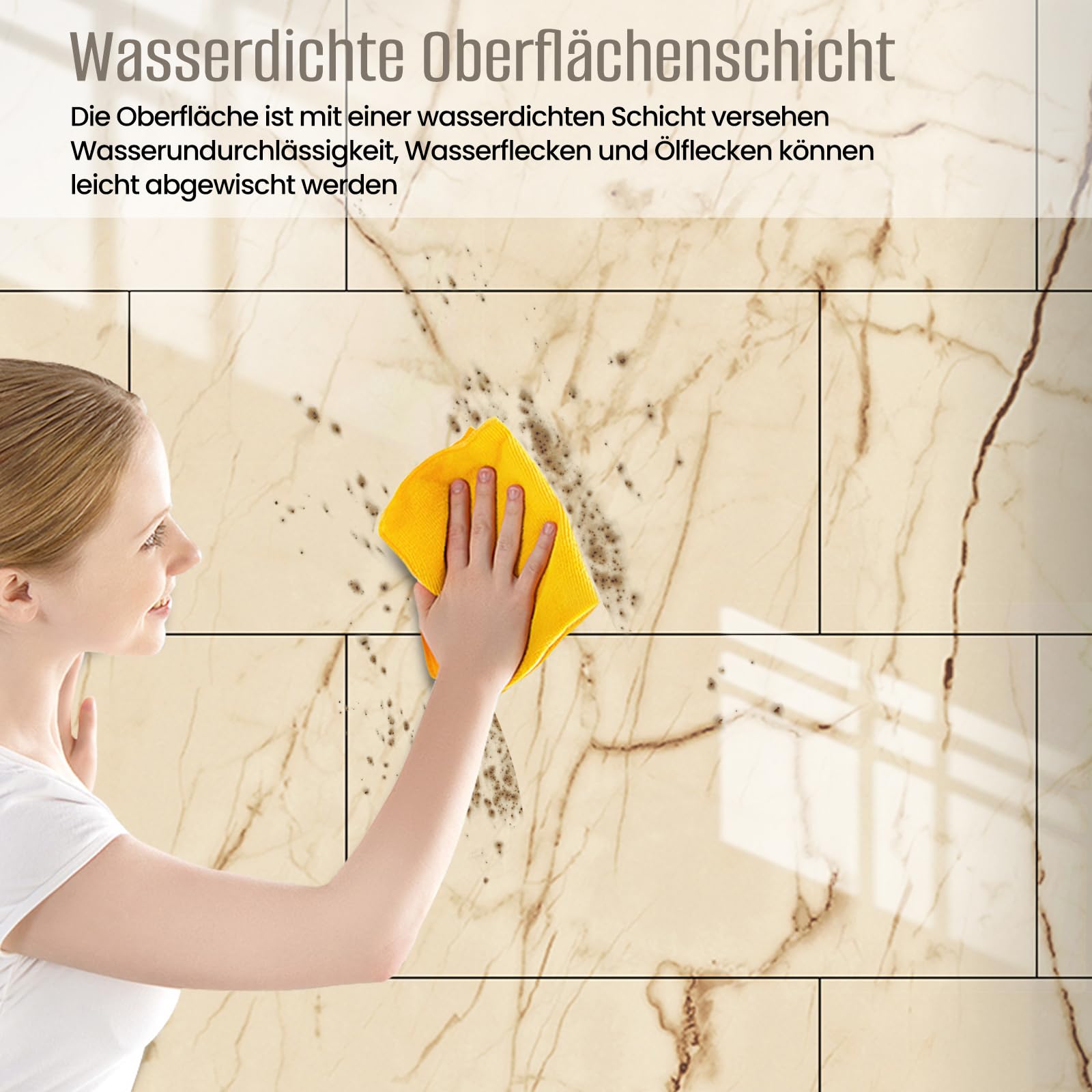 Fliesenaufkleber Marmor, 10 Stück Marmor Fliesen Selbstklebend, KüChenrückwand Wandfliesen Selbstklebend, 60 X 30 cm Klebefliesen Wasserfest FüR Küche Und Badezimmer（Khakibeige）