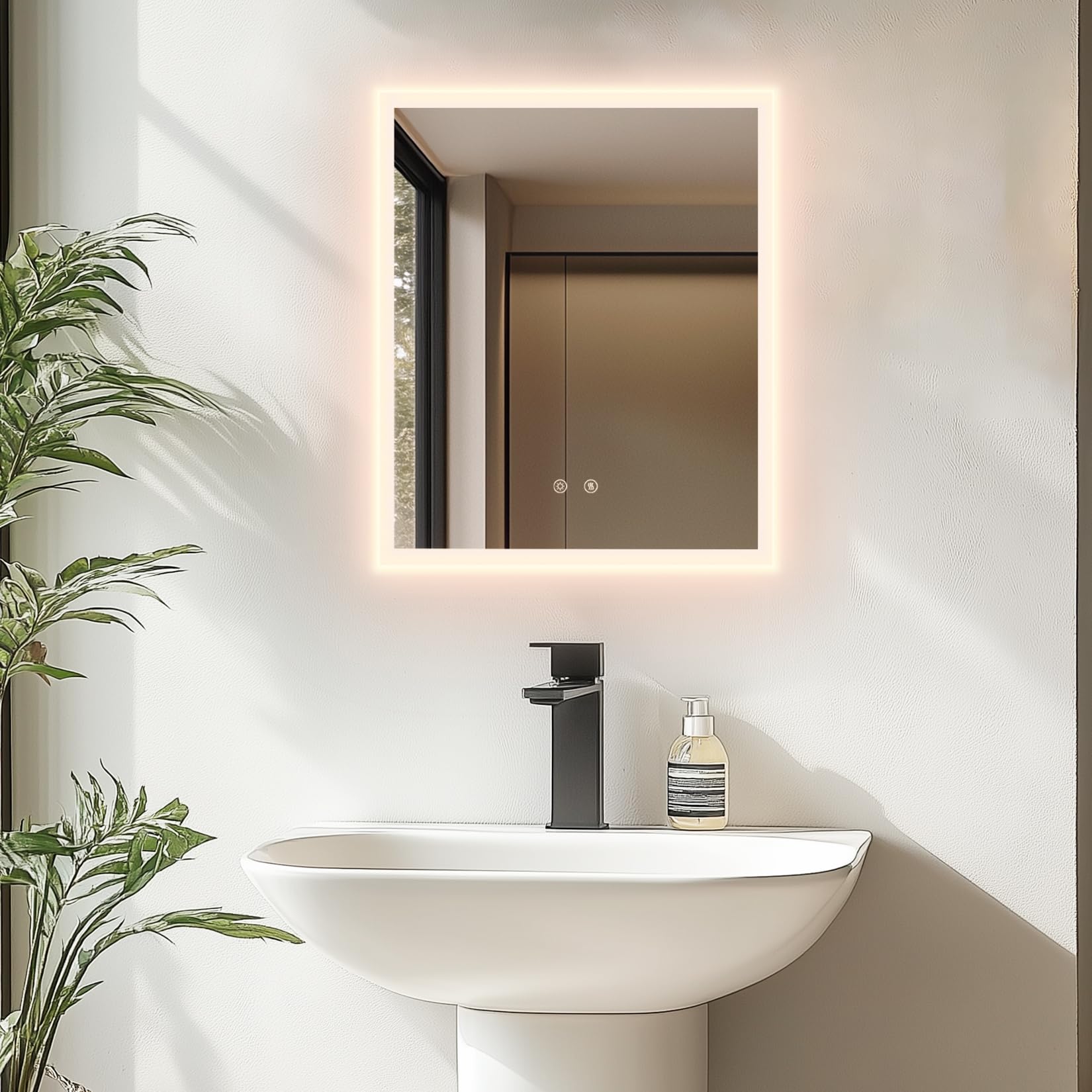 LUVODI Espejo Baño con Luz 40x50cm: Espejos de Baño con Led Retroiluminado con ANTIVAHO, 3 Temperaturas de Color Regulable, Memoria, Vidrio HD, Impermeable IP66, 3000K-6000K