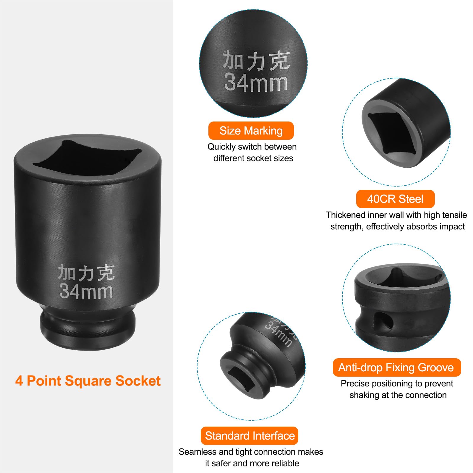 QUARKZMAN 2 Piezas de Zócalo Cuadrado de 4 Puntos de 3/4" Drive por 34mm Métrico Zócalo de Impacto Cuadrado 40Cr Ennegrecimiento Estándar Zócalos de Rueda Neumáticos Zócalo