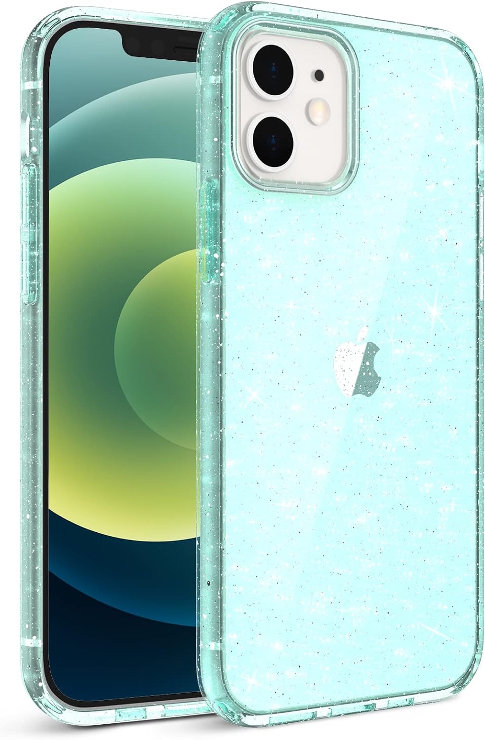 ORNARTO Compatible with iPhone 12 Shiny Case, Compatible with iPhone 12 Pro Case Bling Rugged Shockproof Hybrid PC+TPU Full Covered Protective Case Back Cover 6.1inch-Green