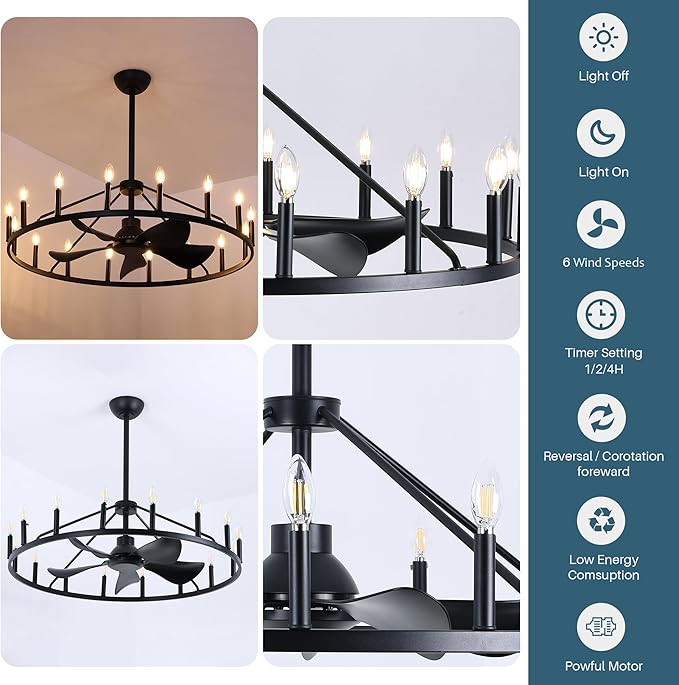 Ventilador de Techo 44" con Luz LED y Control Remoto, 6 Velo miniatura 4