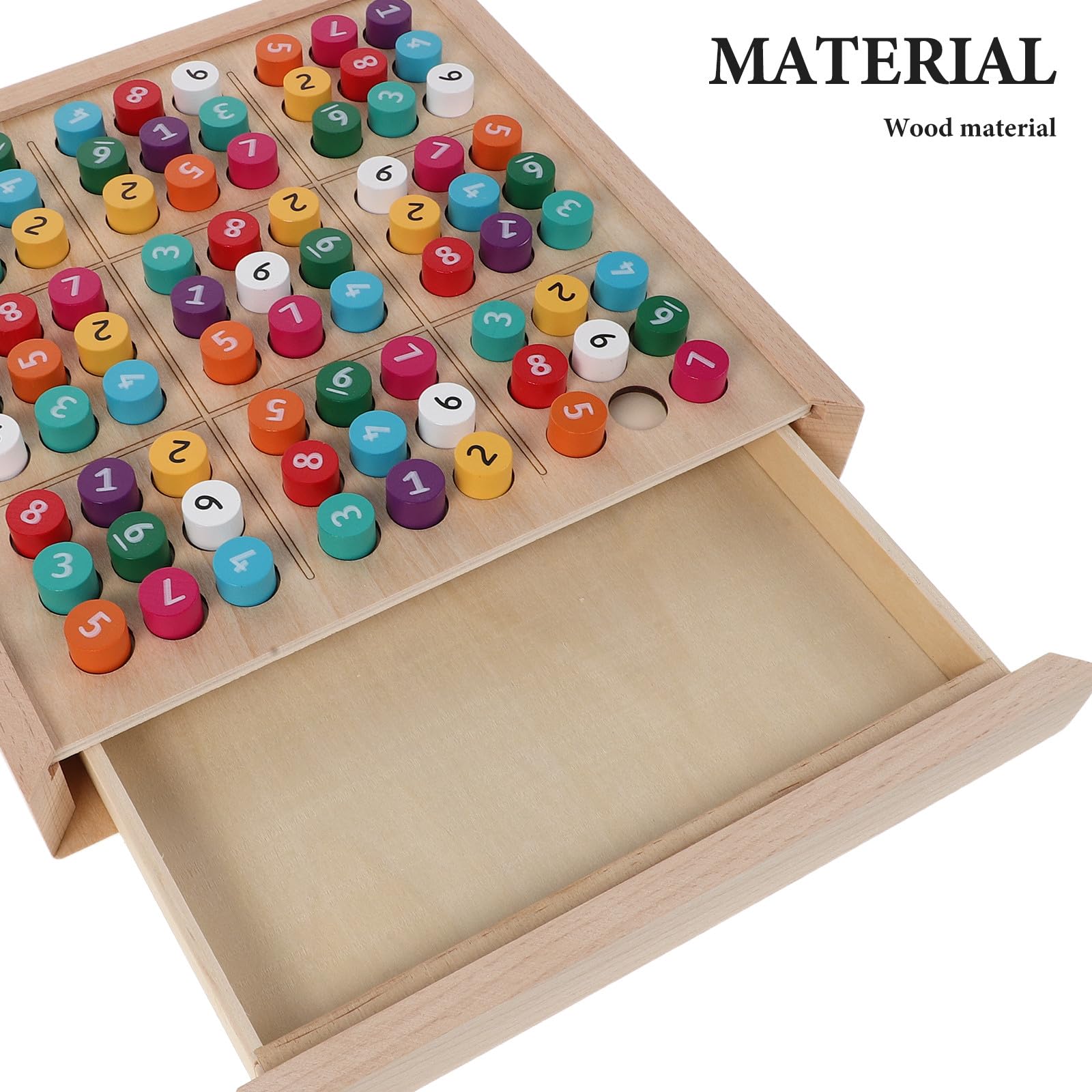 Vaguelly Juego de Mesa de Sudoku: Tablero de Sudoku de Madera de Colores con cajón y 81 Rompecabezas para niños. Divertido Juego de matemáticas Educativo de Madera para el Aprendizaje en casa y la