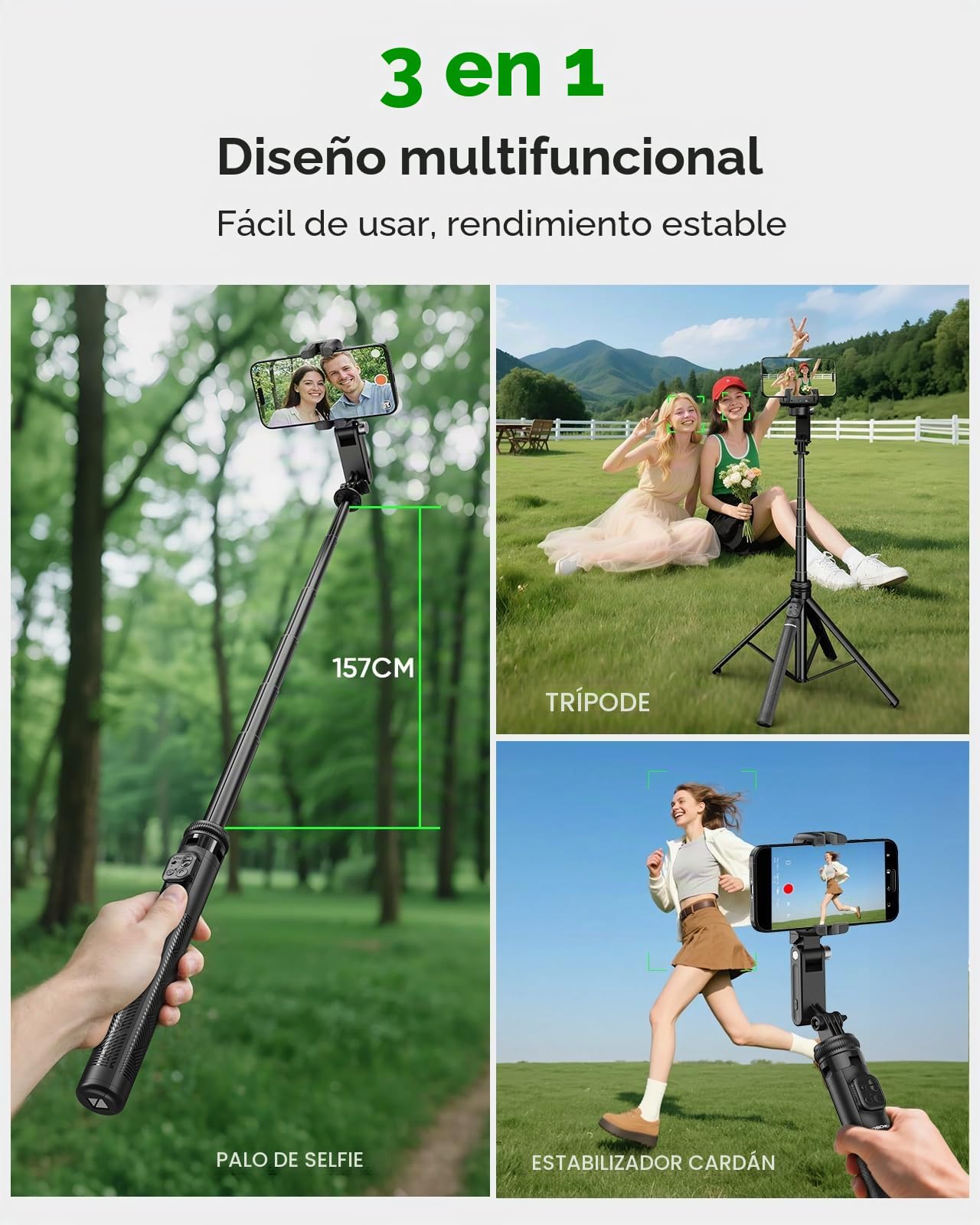 KOSCHEAL Estabilizador de cardán para smartphone, cardán plegable y portátil con seguimiento facial automático y luz de relleno, estabilizador de teléfono para grabar iPhone y Android, rotación