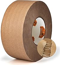 TAPEBEAR Water Activated Tape, Fiber Reinforced Gummed Tape 50mm*50m, Kraft Paper Tape Biodegradable Brown Packing Tape for Security Sealing, Heavy Duty Packaging and Shipping,1roll