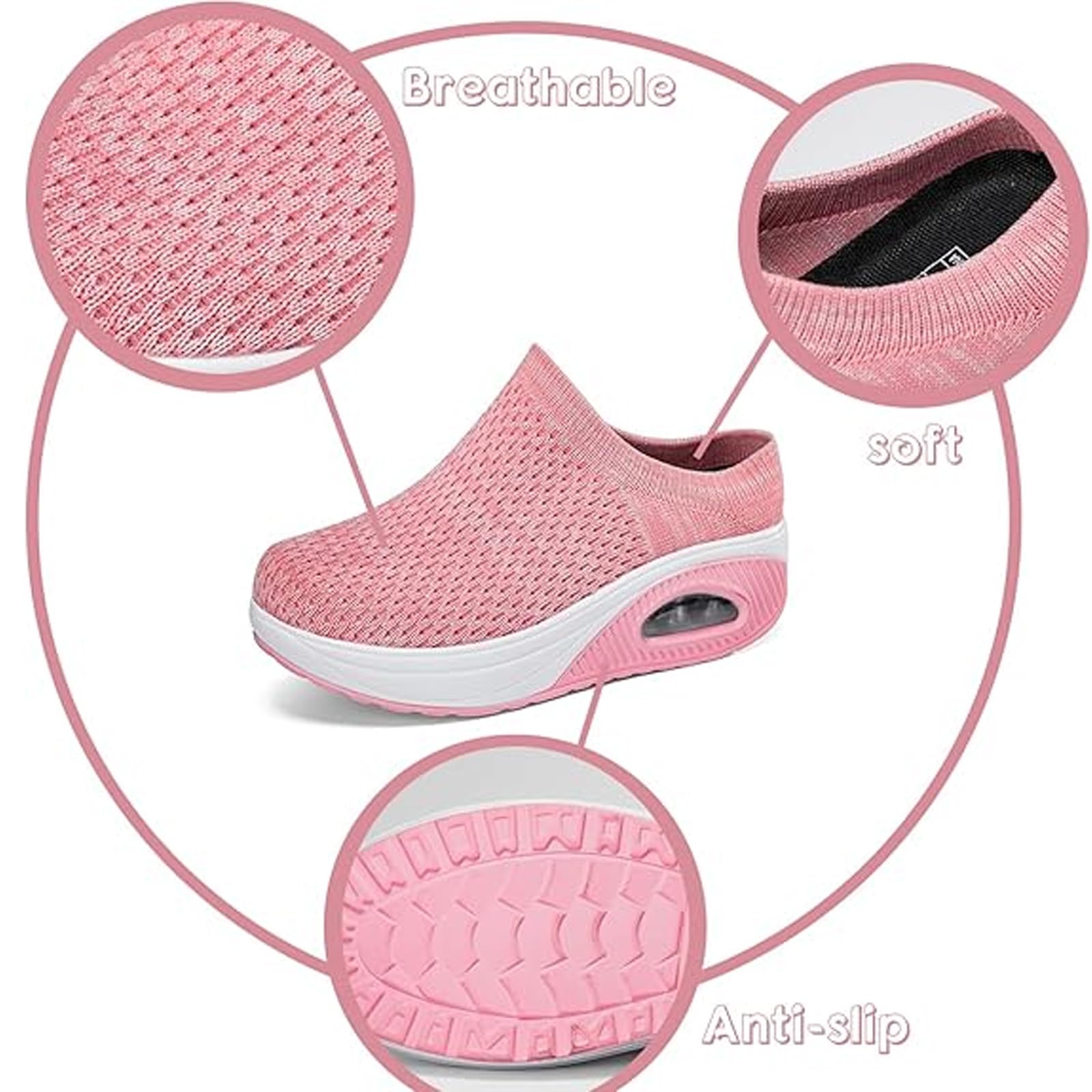 Damen Lässige Orthopädische Hausschuhe Luftkissen Gesundheitsschuhe zum Hineinschlüpfen Atmungsaktive Mesh-Sandalen Abrollschuhe Frauen rutschfeste Mules Clogs