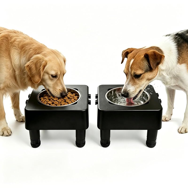 Comedouro elevado ajustável para cães com tigelas de aço inoxidável Xiaobeijiajia – 2 unidades