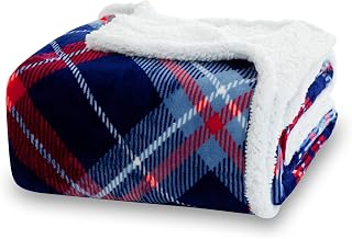 Winthome Manta Gruesa Cálida, Plaid Sofa Cama Suave y Esponjosa, Mantas Polar Sherpa con Diseño de Doble Capa, Cobijas de Invierno para Niños Adultos, Blanket Navidad (Cuadros Azules, 130x170cm)