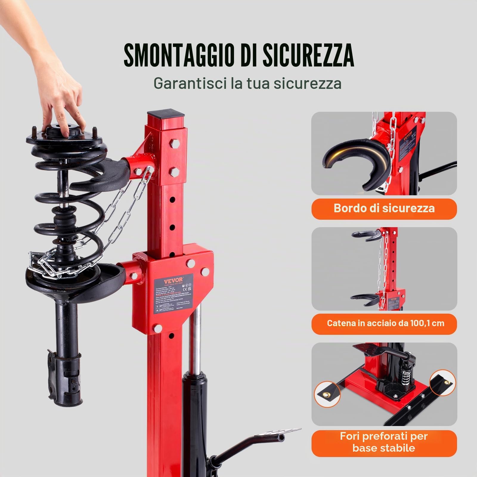 VEVOR Kit Compressore a Molla Ammortizzatore Idraulico per Auto Corsa da 320mm, Kit di Strumenti Compressore a Molla Cilindro Idraulico 4,5T con Pedale per Rimozione Molle di Sospensione per Auto SUV
