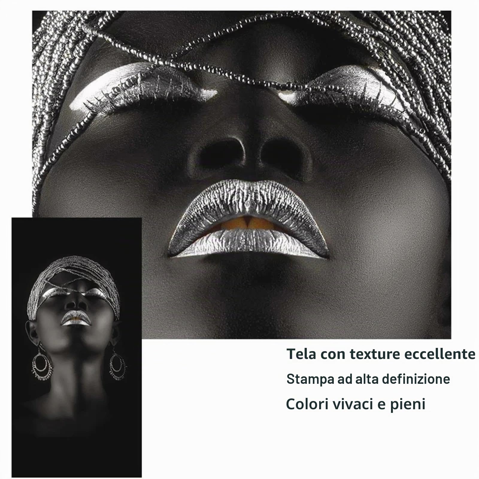 ZHAOLIN Donna nera con gioielli in argento Dipinti su tela Immagini da parete Immagini di arte africana Poster e stampe per la decorazione domestica moderna 60x120 cm (24x47 pollici) Senza cornice