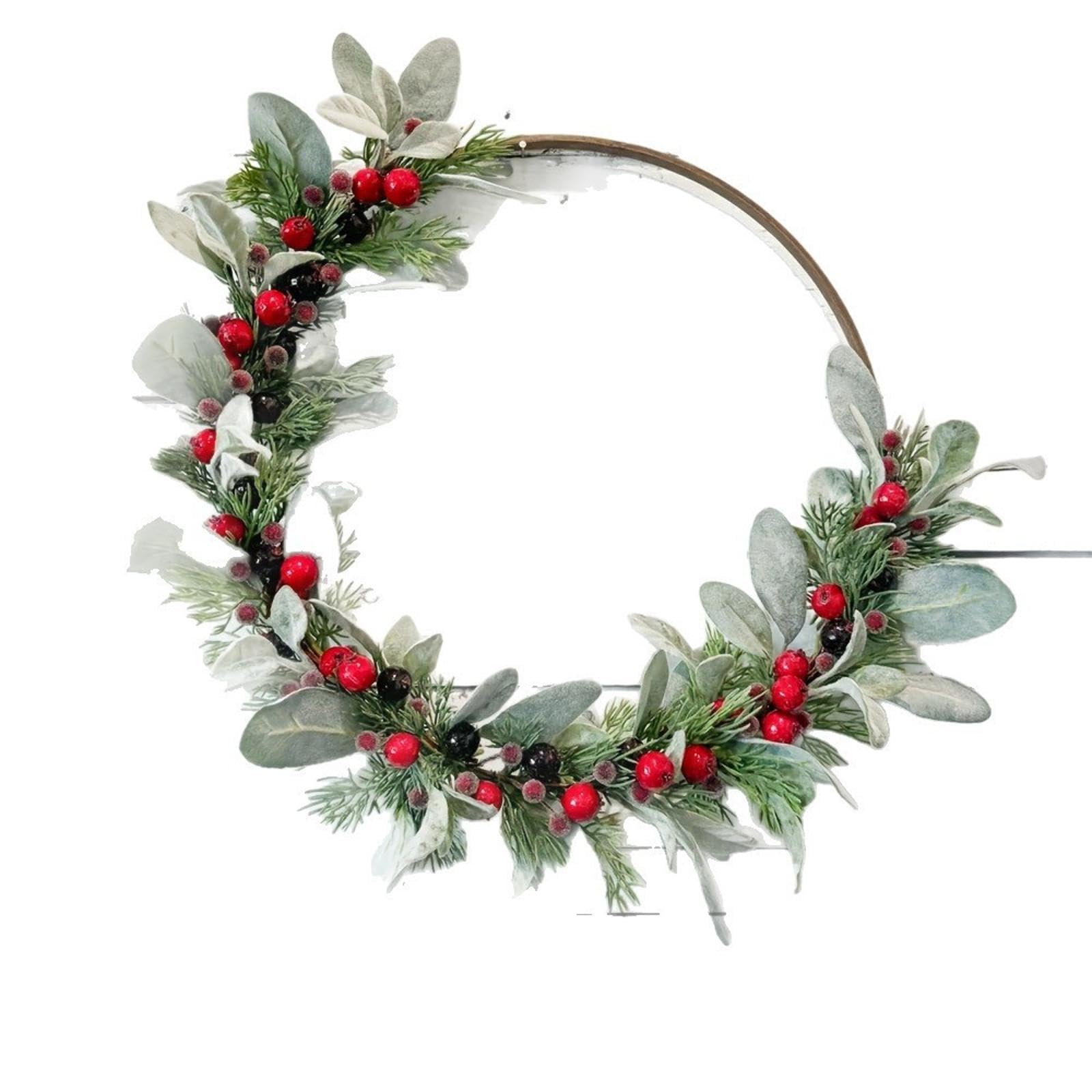 Whoasyst Berries and Greeneries Wreath Garland for Door Window or Wedding Decoration Christmas Fruit Wreath Celebratory Door Christmas Hanging Decoration Red Fruit