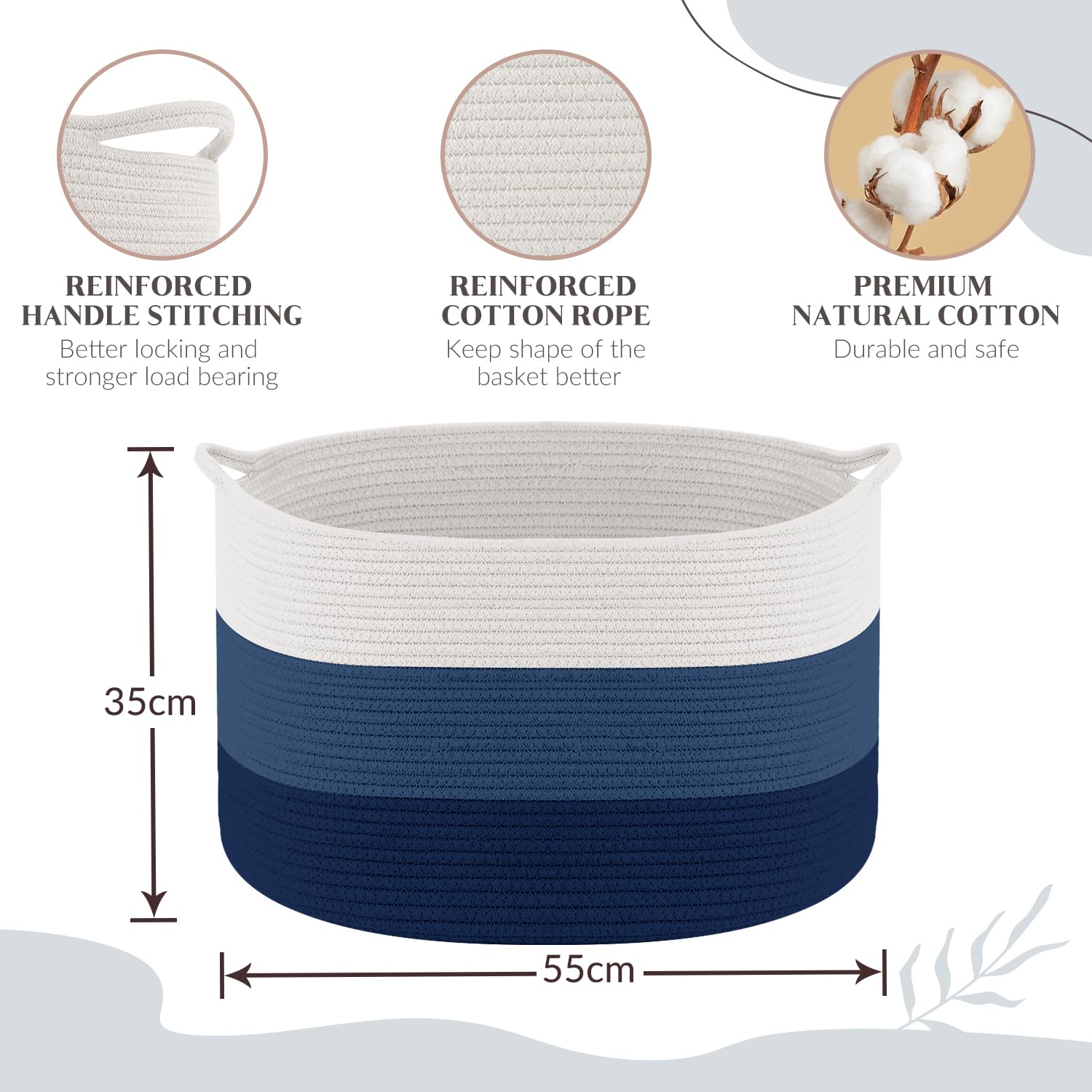 Maliton Laundry Baske, Large Blanket Basket for Toys Clothes 55x35cm 68L Foldable Hols Shape Well - Image 3