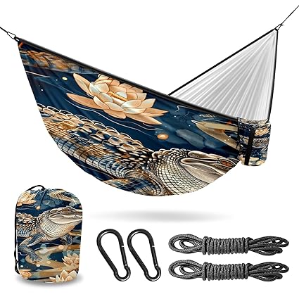 Vigetue Camping Hammock Double & Single Portable Hammocks with 2 Tree Straps, Great for Hiking,Backpacking,Hunting,Outdoor,Beach,Camping, Crocodile (18) Pattern
