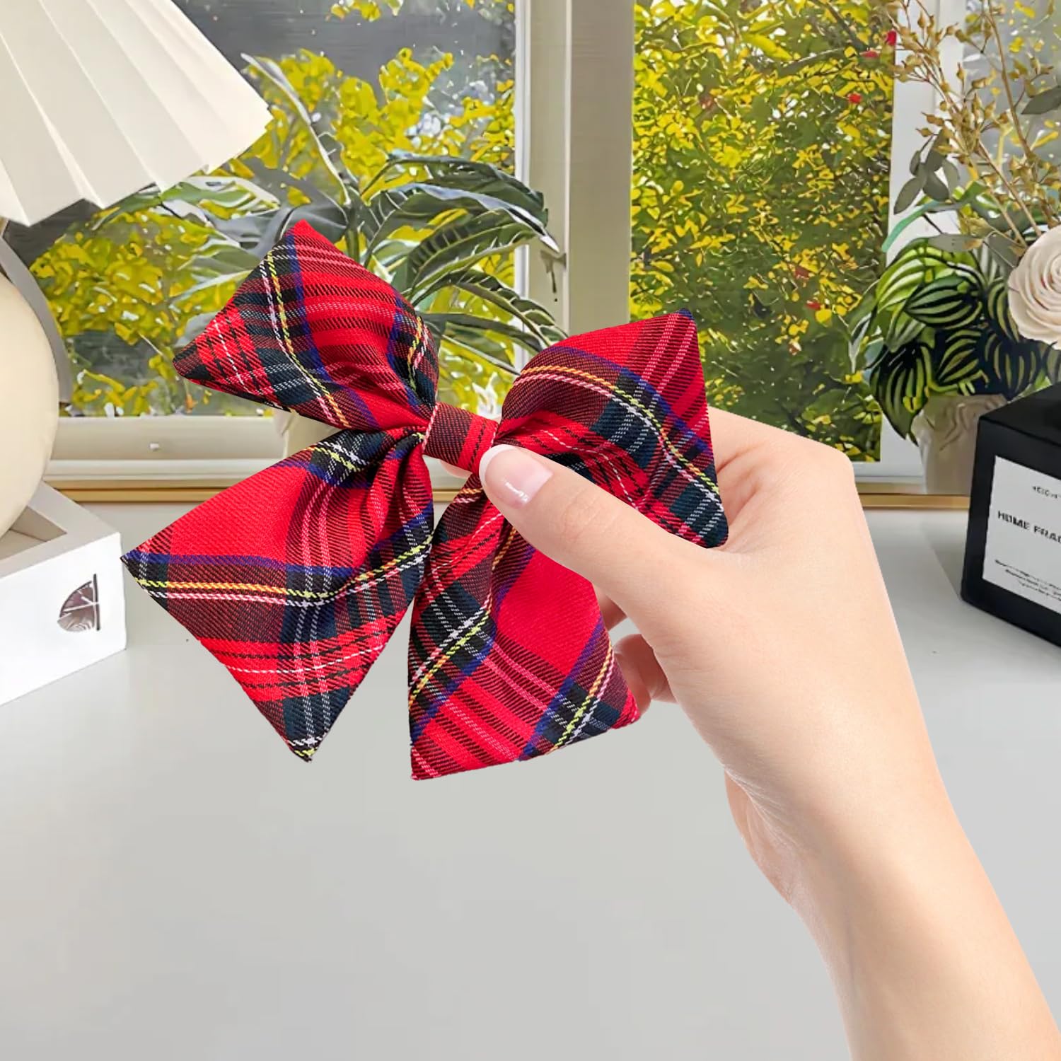 XNHIU 4pcs Tartan Bow Knot Hair Clips Festive Hairpins Red Plaid Ribbon Hair Clips Hair Bows Barrettes for Women Ponytail Holder Hair Accessories - Image 3