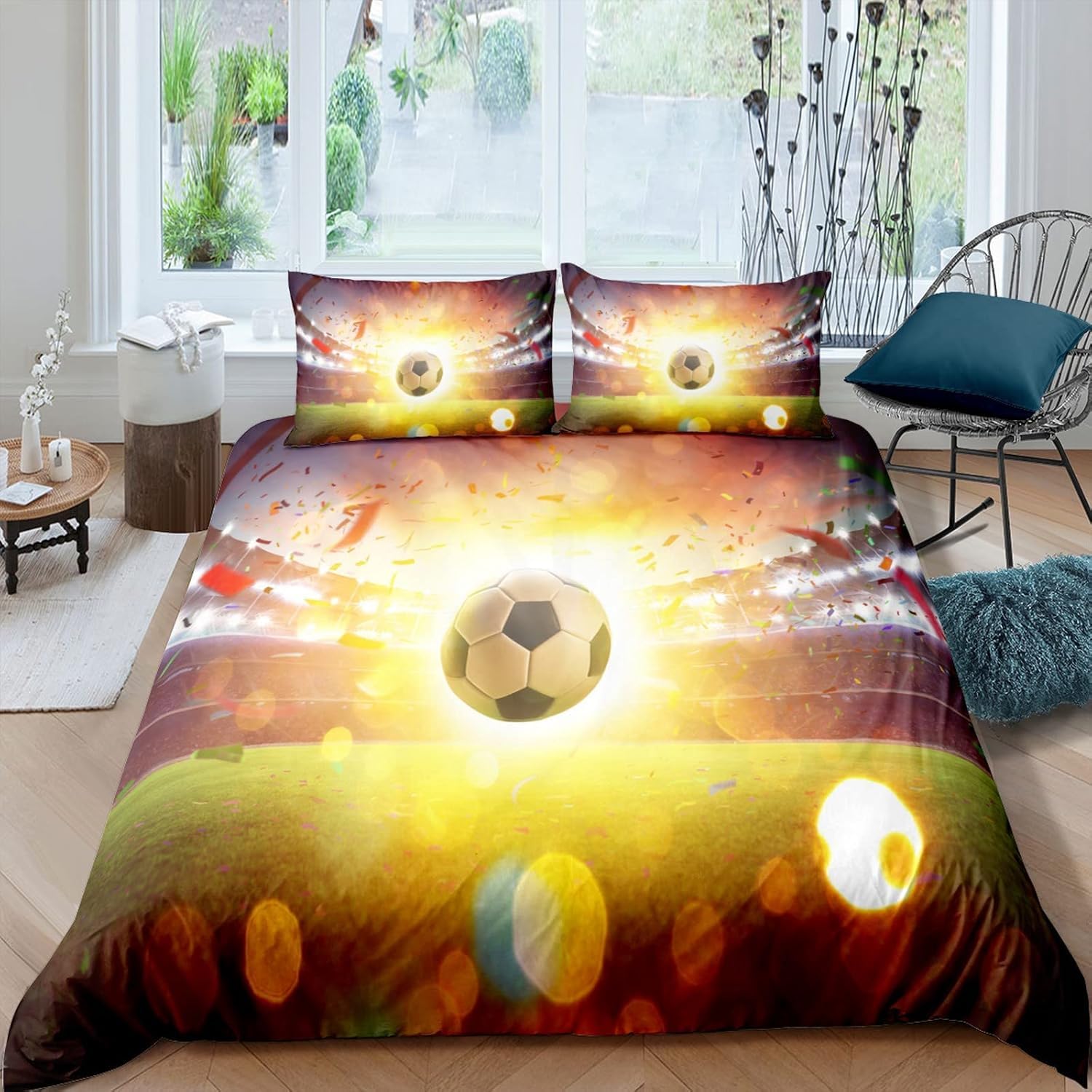 Parure de lit football 260x240 cm en microfibre avec housse de couette et taies d'oreiller