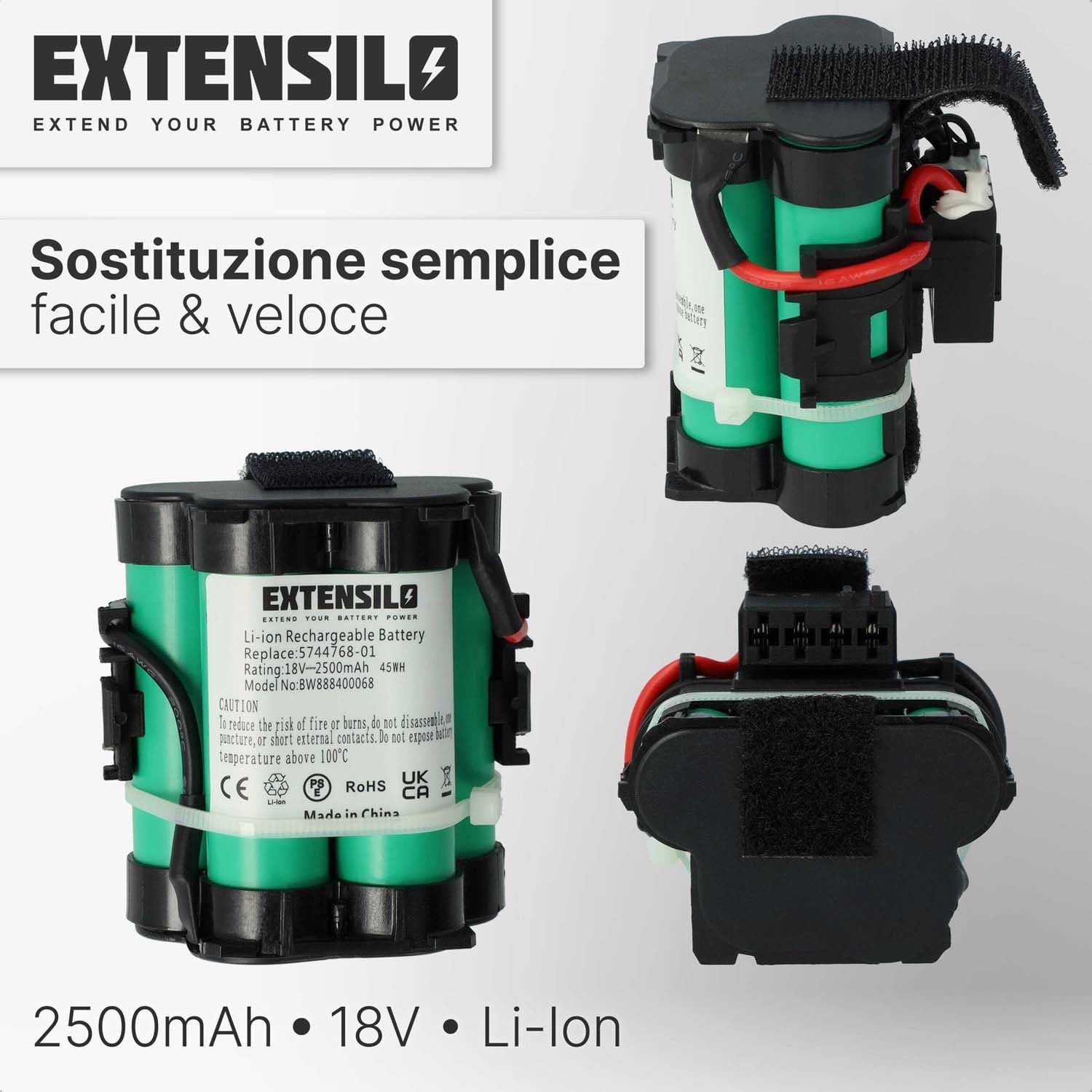 batteria compatibile con Husqvarna Automower 308x, 305, 308, 105 robot tagliaerba rasaerba 2500mAh 18V Li-Ion