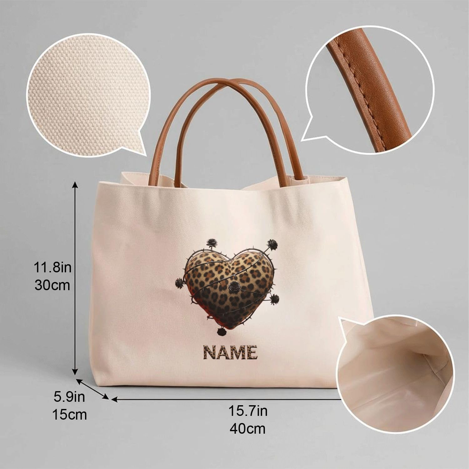 JugJug Personalized Canvas Tote Bag with Custom Name Candy Love Graphic Faux Leather Handles for Women Mothers Day